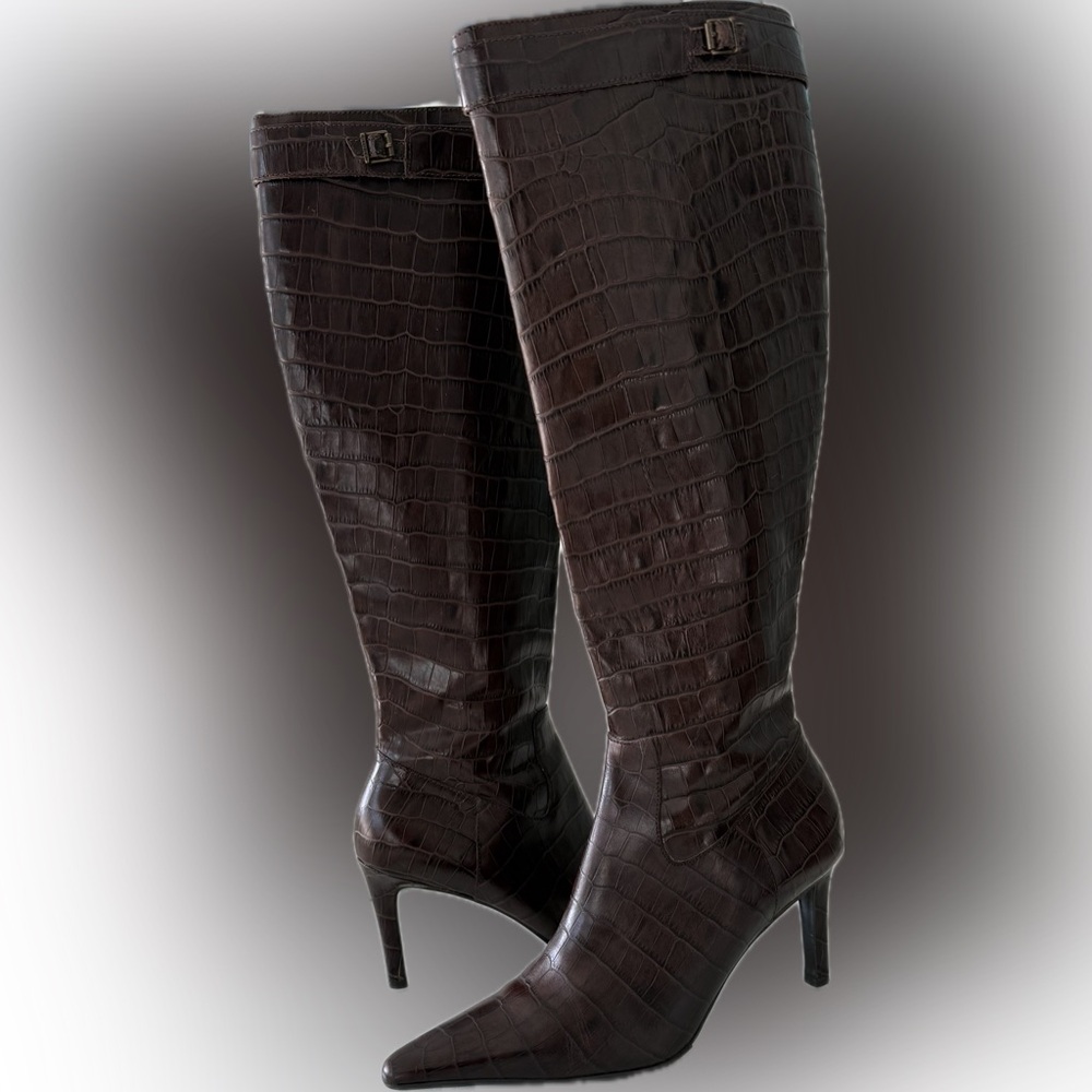 Ralph Lauren Chocolate Crocodile Heeled Boots